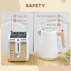 HOMCOM 1.7L Electric Fast Boil Kettle and 2 Slice Toaster Set